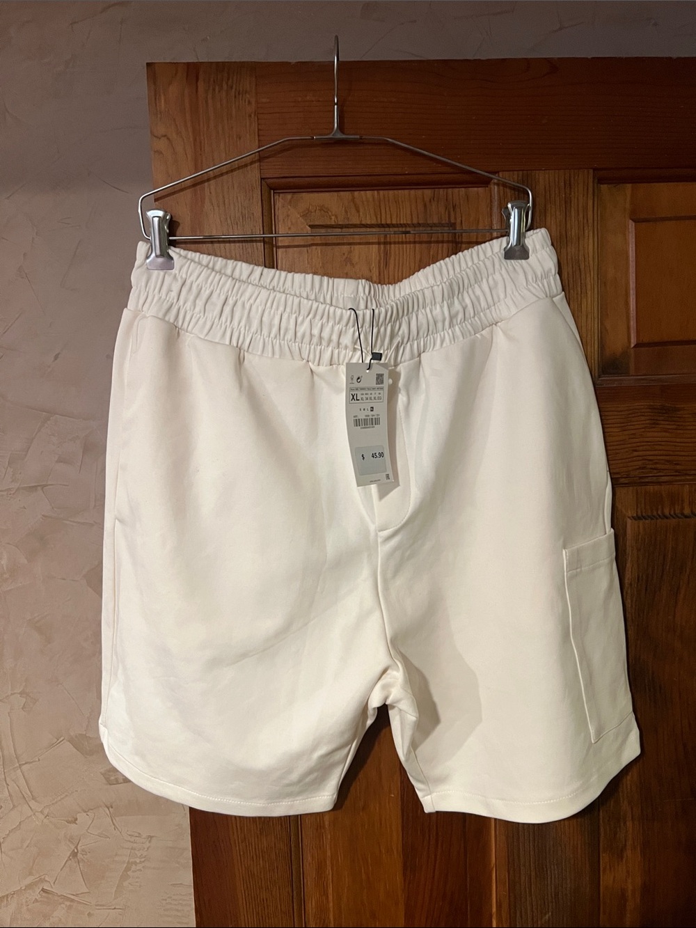 Zara Cream Elastic-Waist Cargo Pocket Shorts